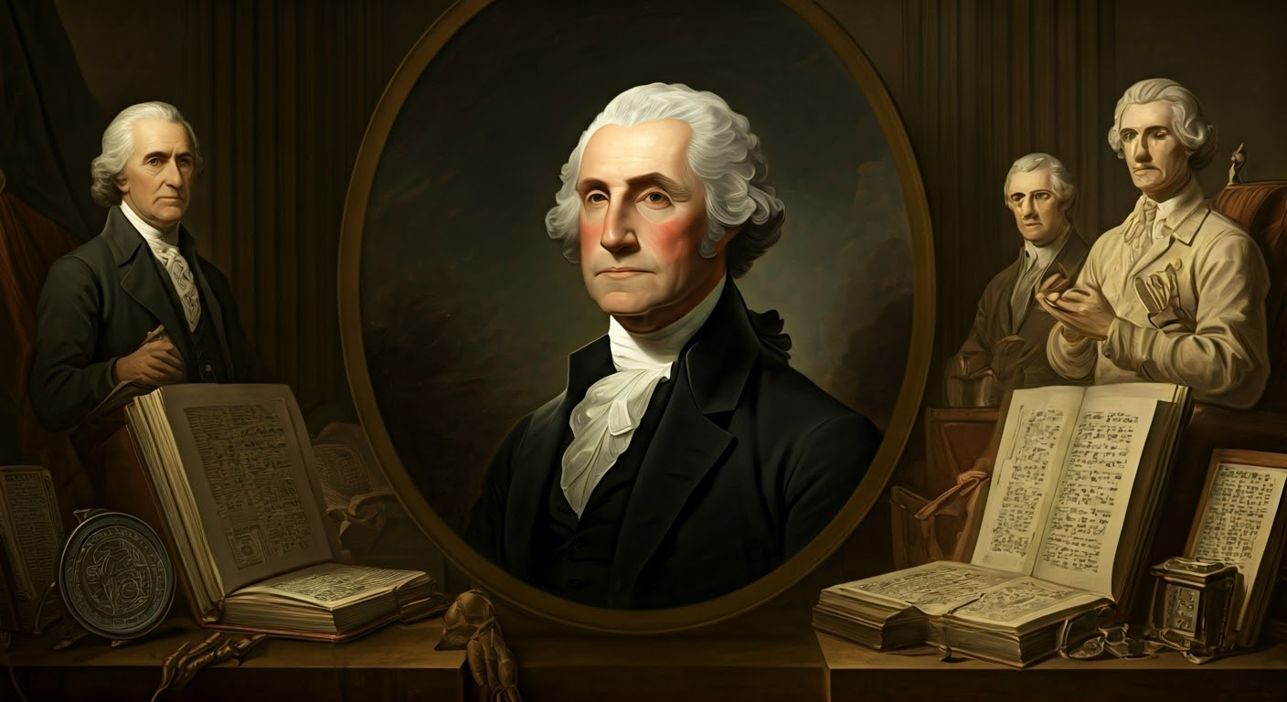Portrait of George Washington with symbols